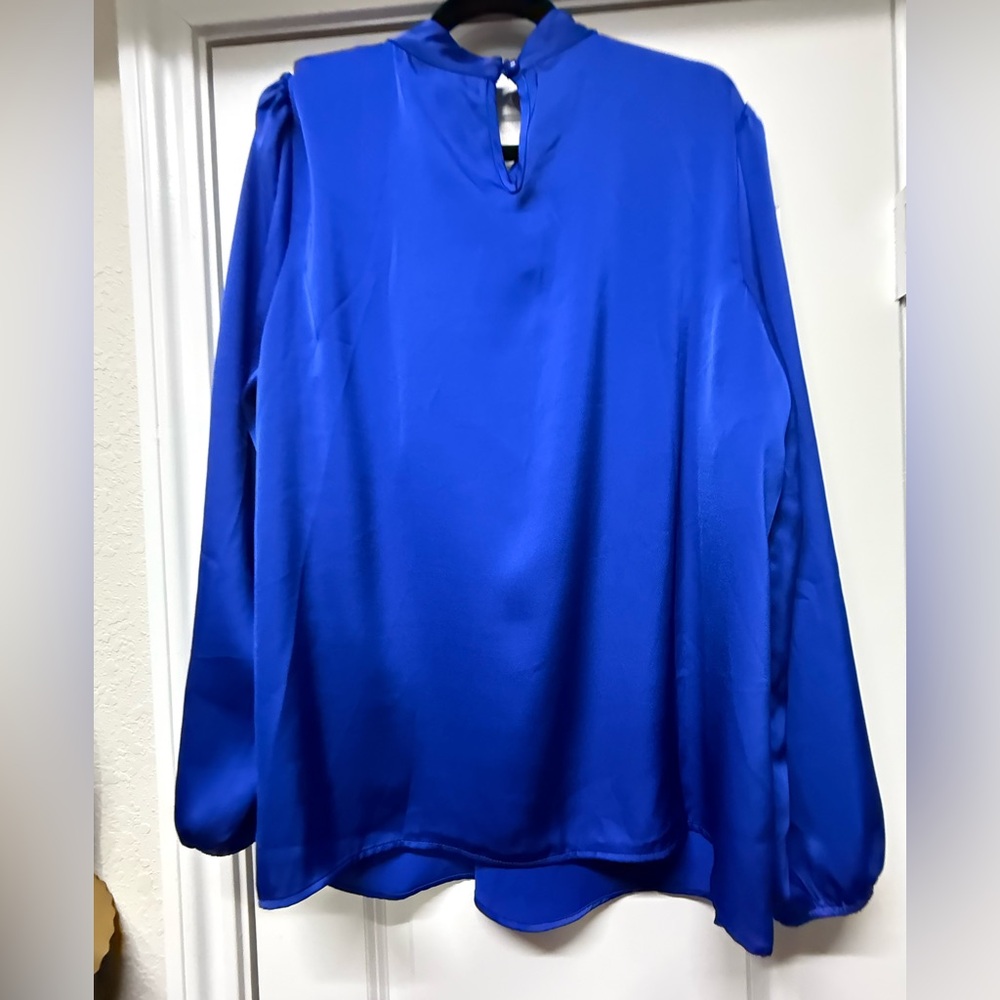 Grace Karin Royal Blue Satin Twist Neck Blouse | Loose Fit | NWT - Picture 3 of 7